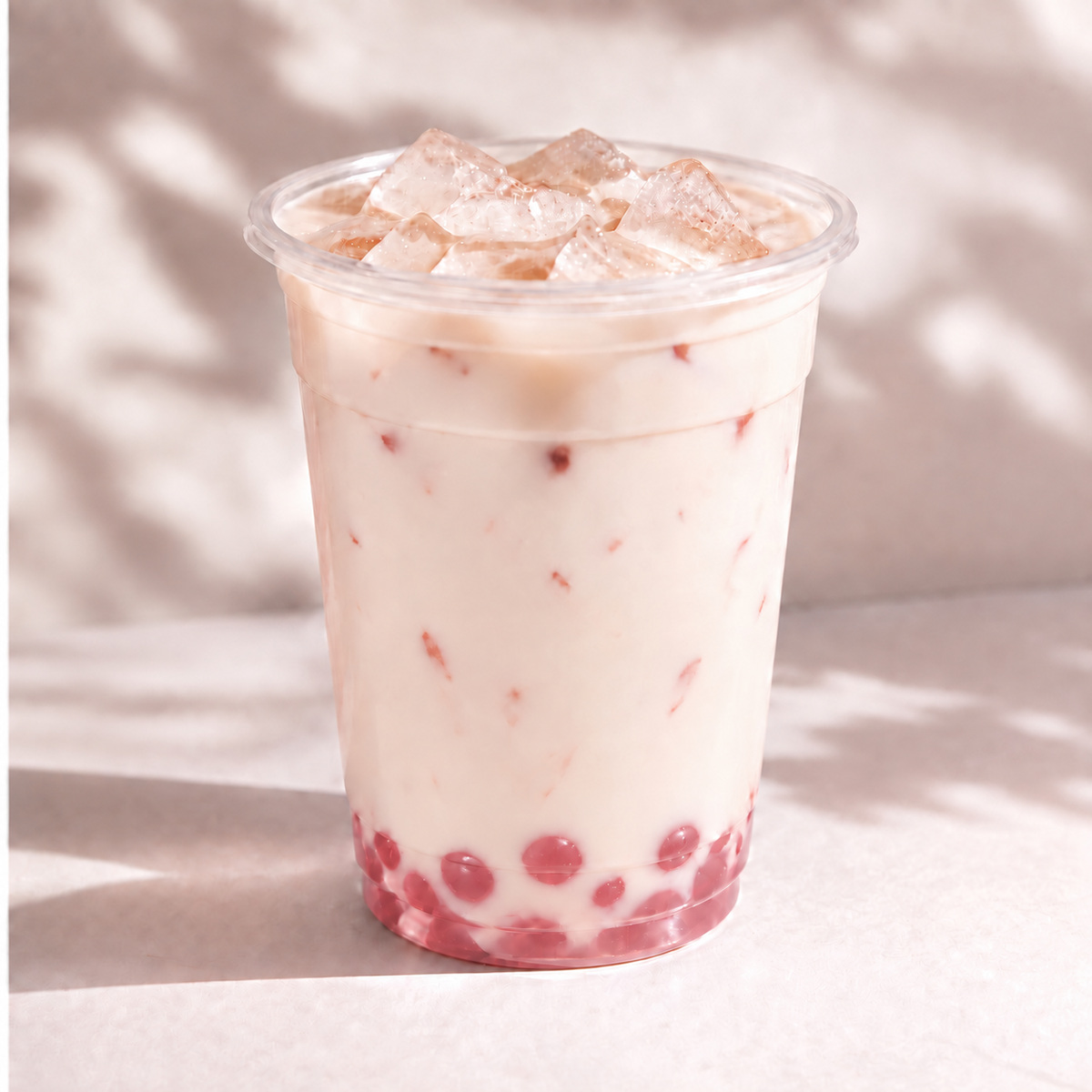 Creamy ivory Piña Guava with pink boba in a clear cup